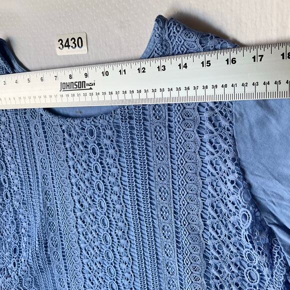 Woman Within Women Long Sleeve Stretchy Lace Blouse size L (18/20), Sweet Blue - Picture 2 of 8